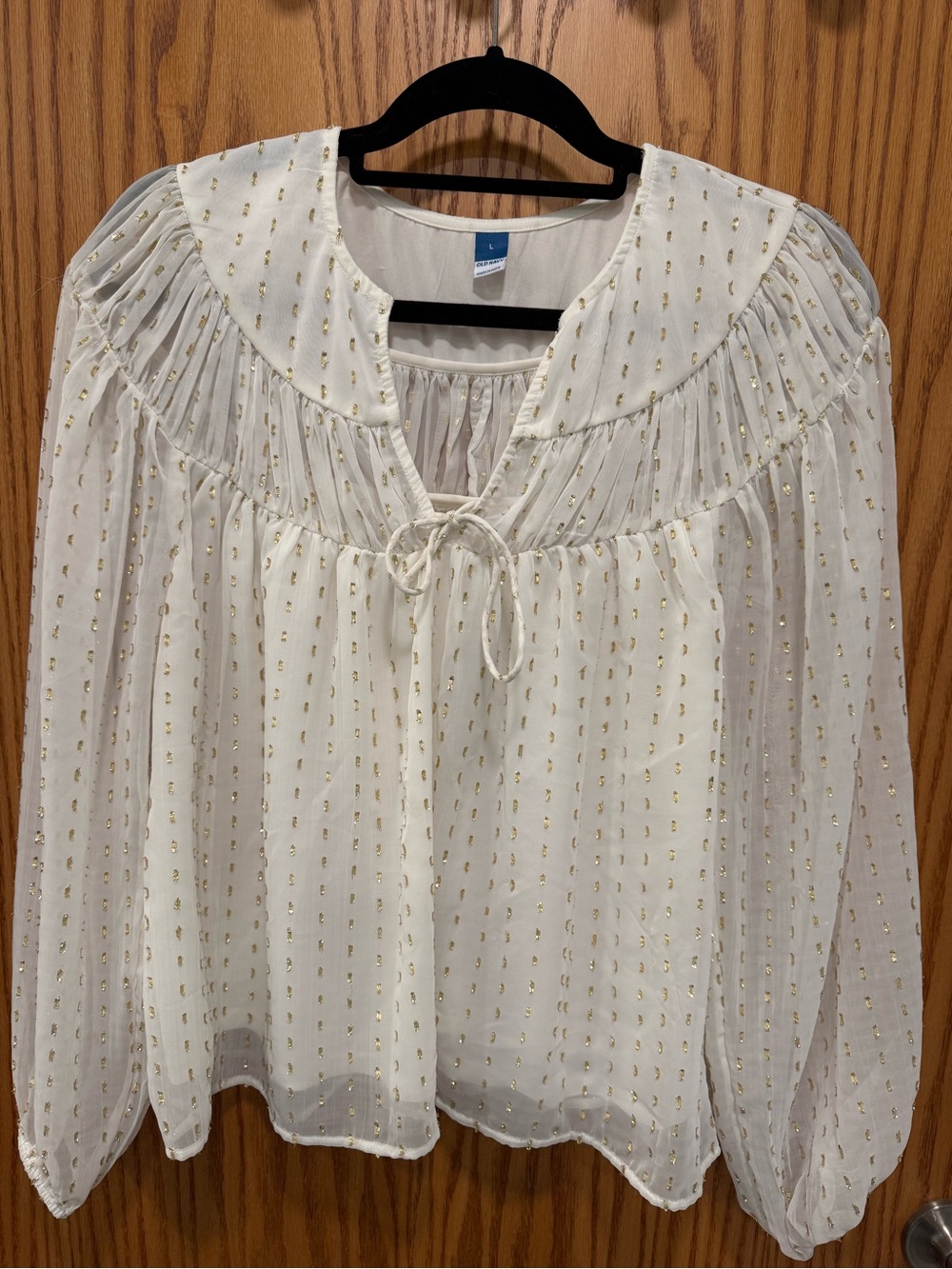 Old Navy Cream Blouse with Gold Dot Accent